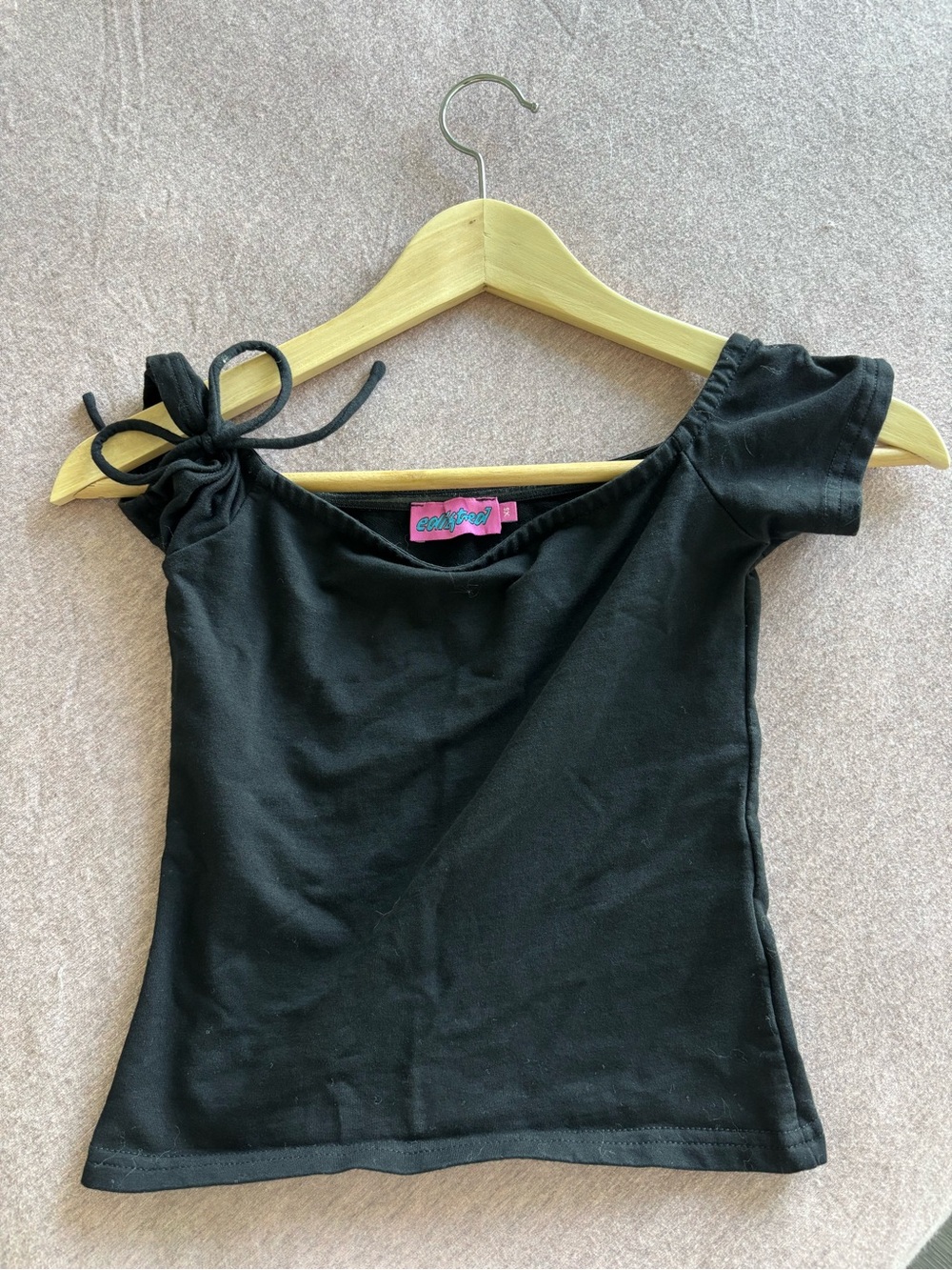 Edikted Black Off-Shoulder Tie-Shoulder Crop Top
